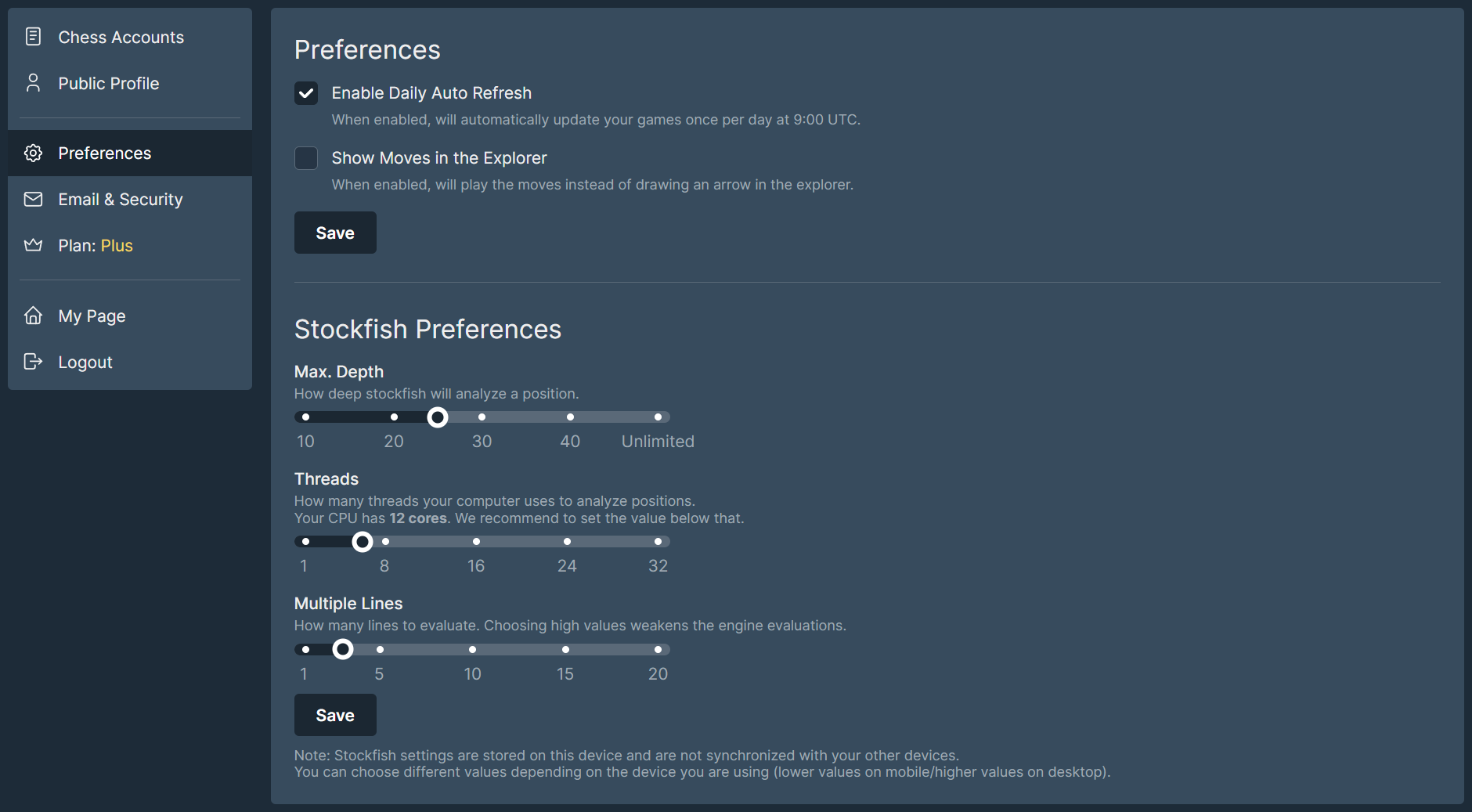 Preference options